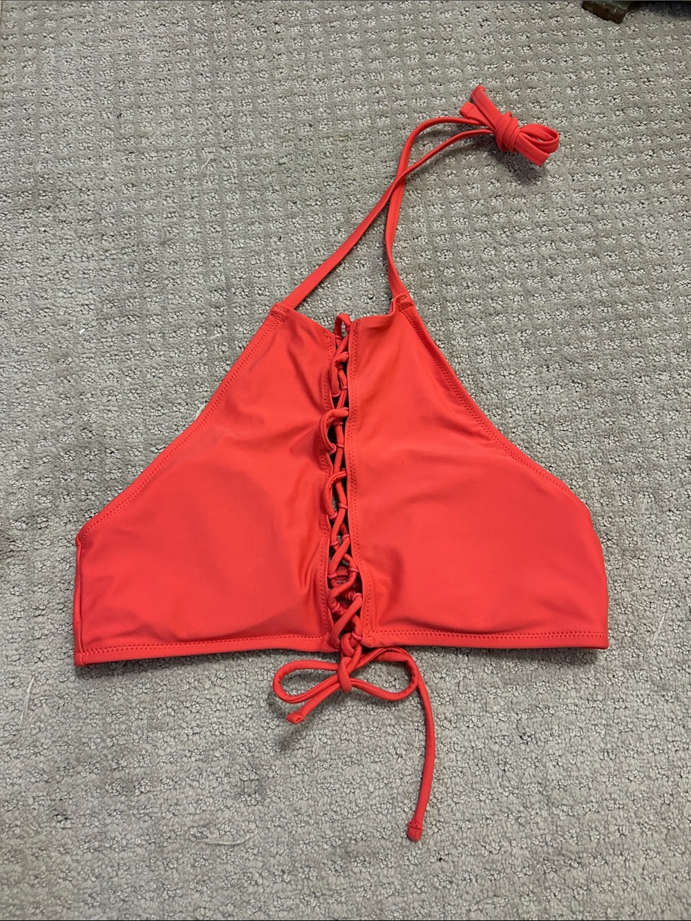 aerie Coral Lace-Up High-Neck Bikini Top